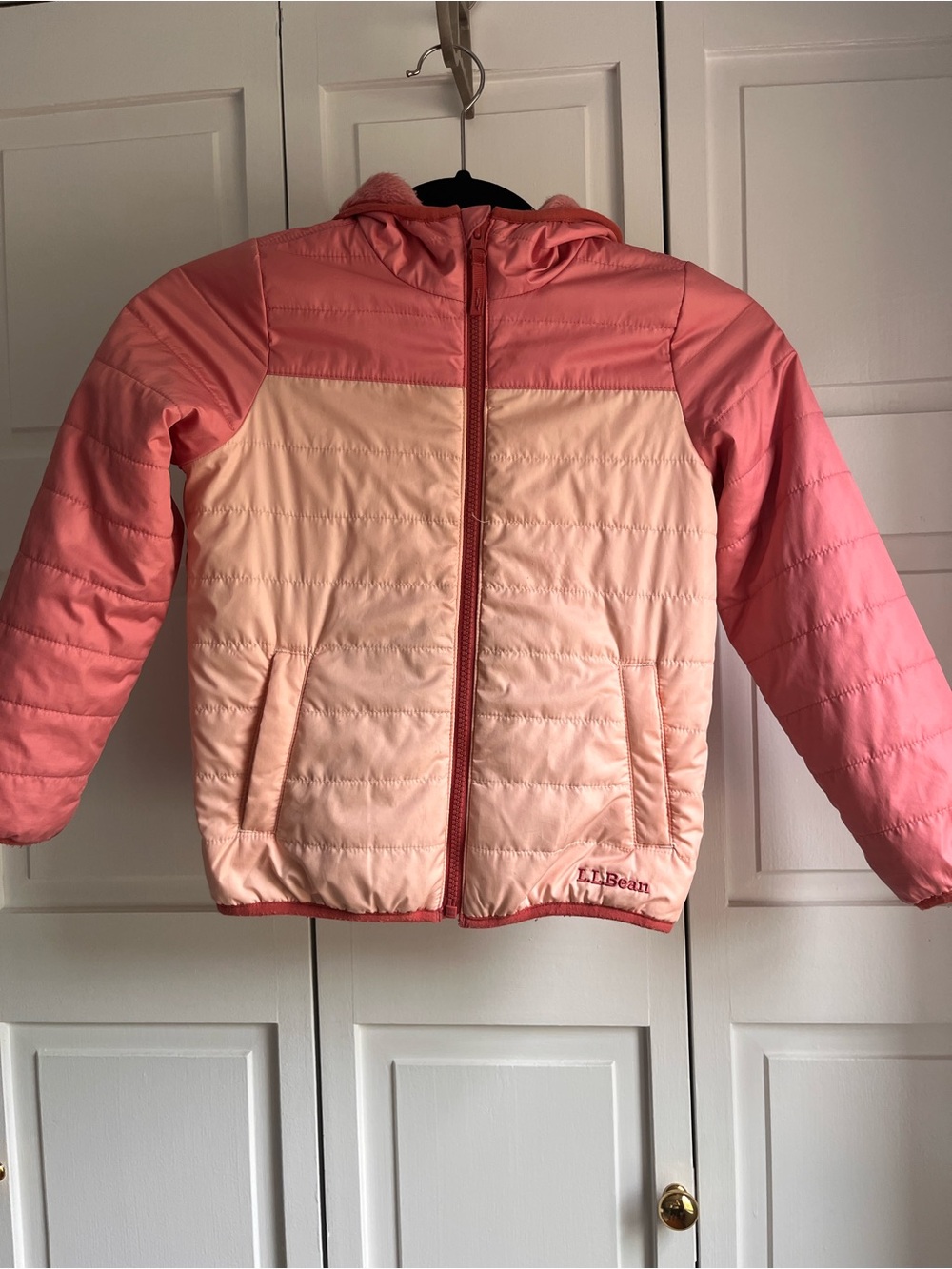L.L. Bean Girls Two-Tone Pink Hooded Puffer Jacket